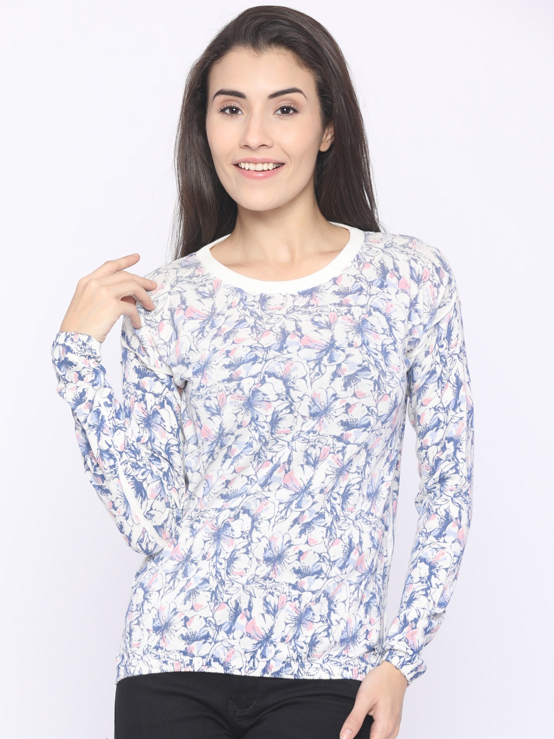 

Pepe Jeans Women Off-White & Blue Printed Pullover