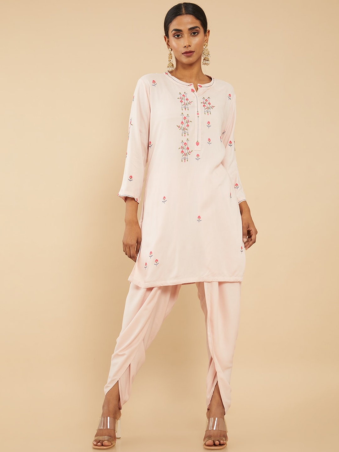 

Soch Women Pink Floral Embroidered Kurti with Dhoti Pants