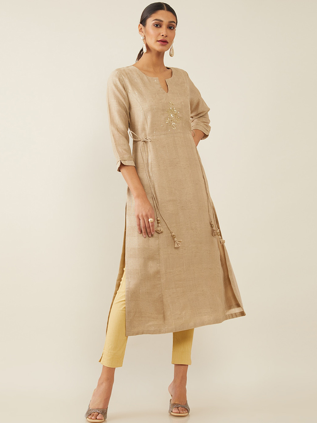 

Soch Beige Embellished Kurta with Trousers