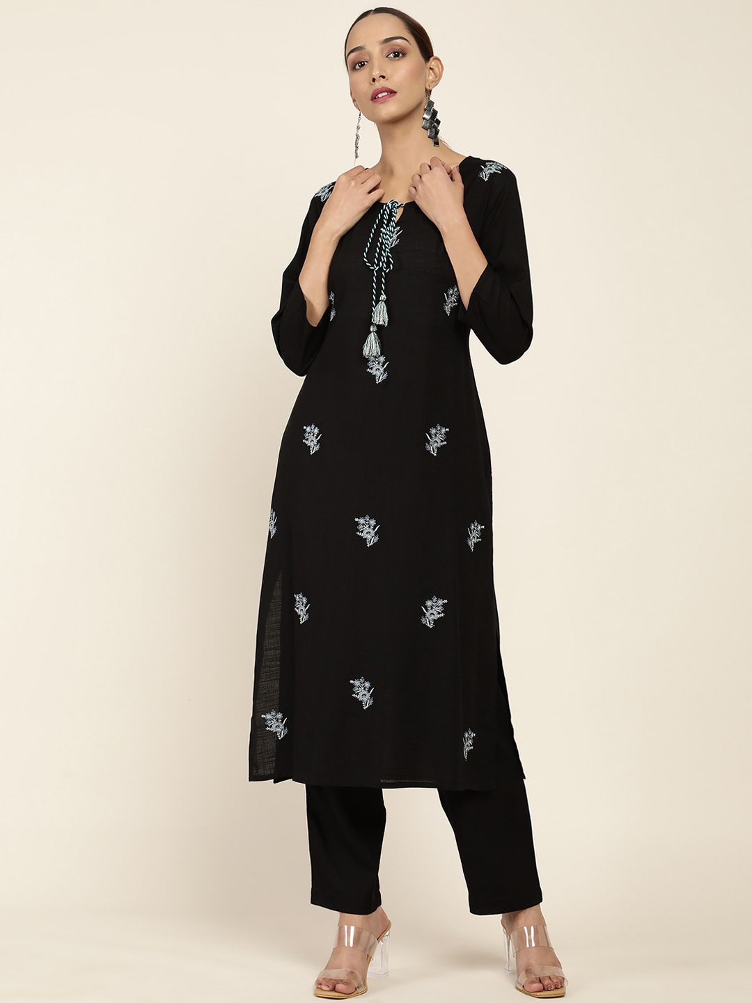 

Soch Women Black Floral Embroidered Kurta with Trousers