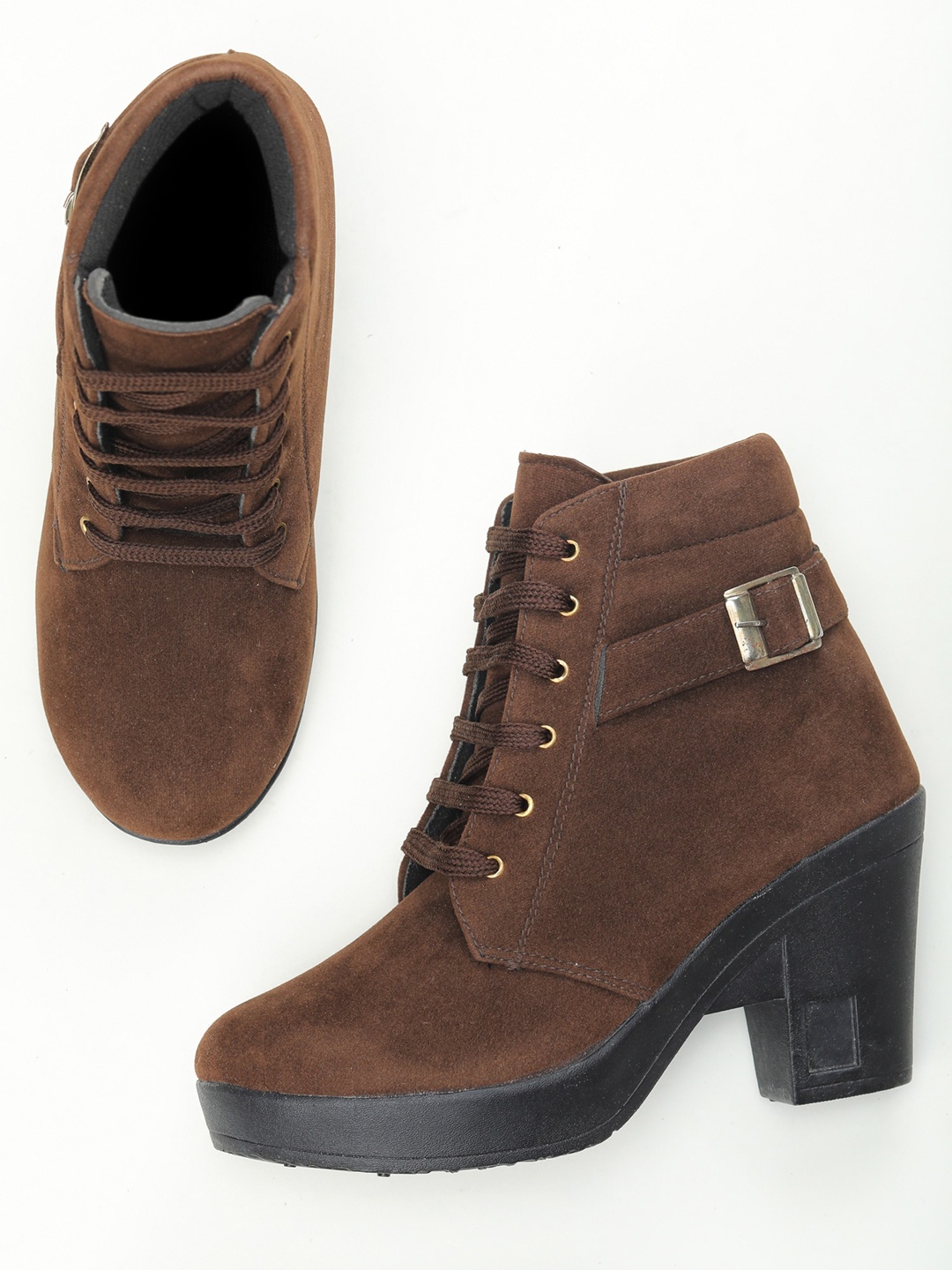 

Walkfree Women Brown Textured Velvet Flat Boots