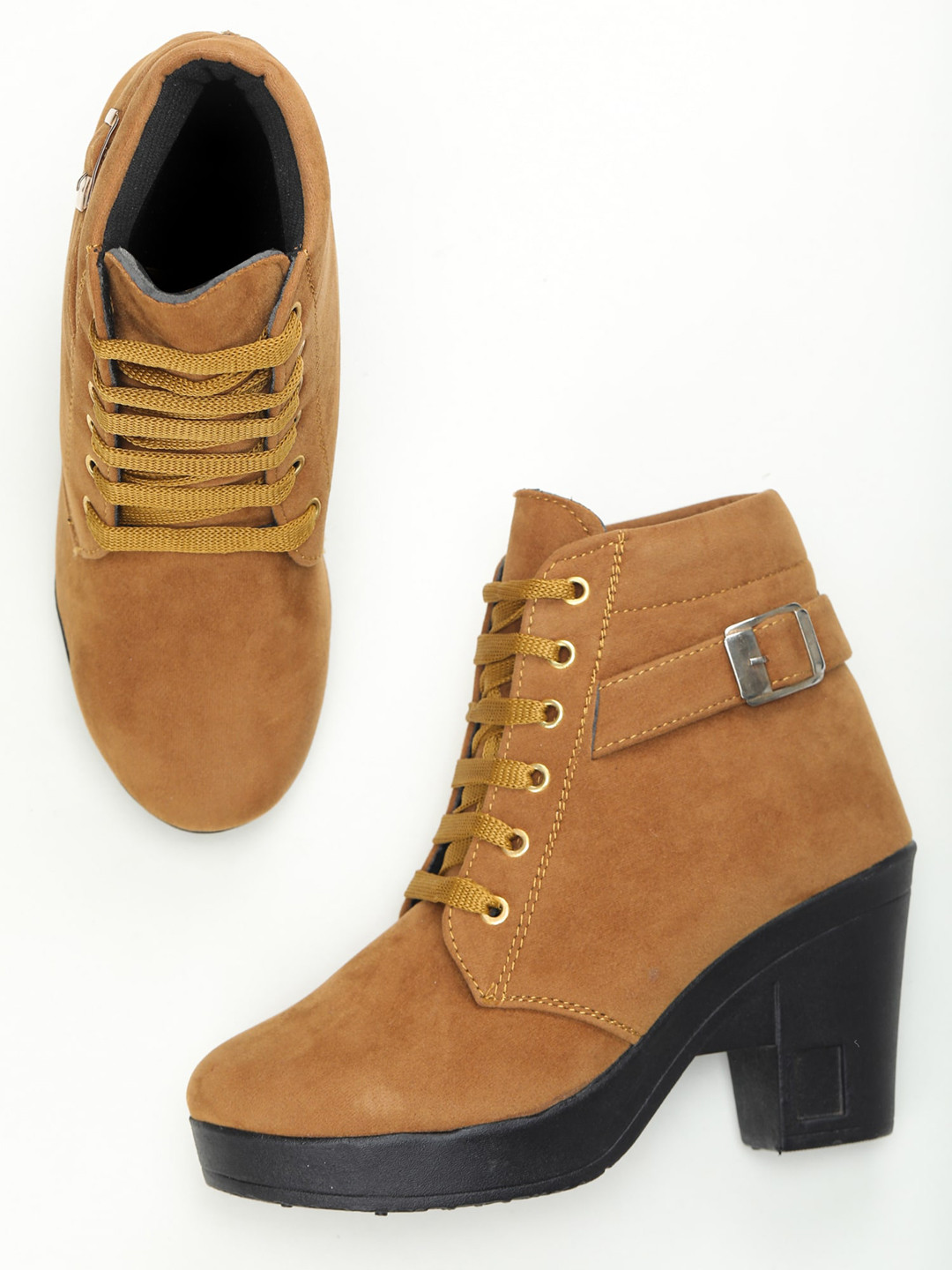 

Walkfree Women Tan Colourblocked Velvet Flat Boots