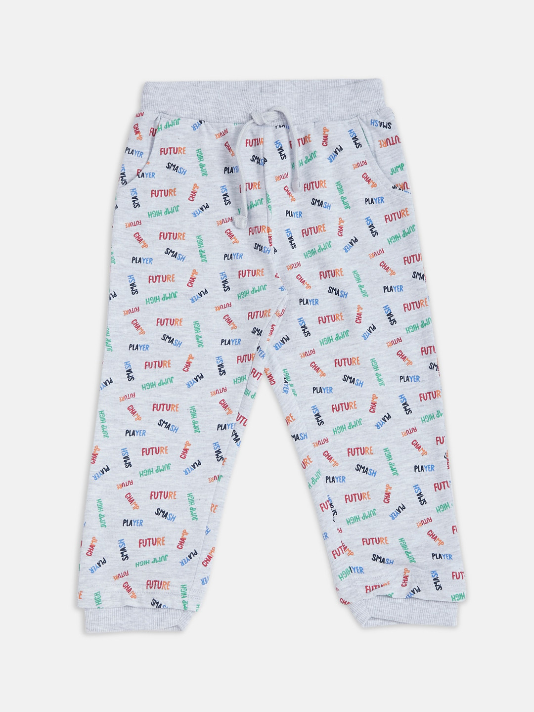 

Pantaloons Baby Infant Boys Grey Melange & Red Typography Printed Pure Cotton Joggers