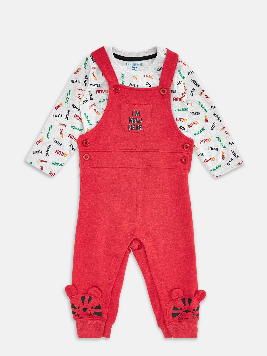 

Pantaloons Baby Boys Red Printed T-shirt & Dungaree