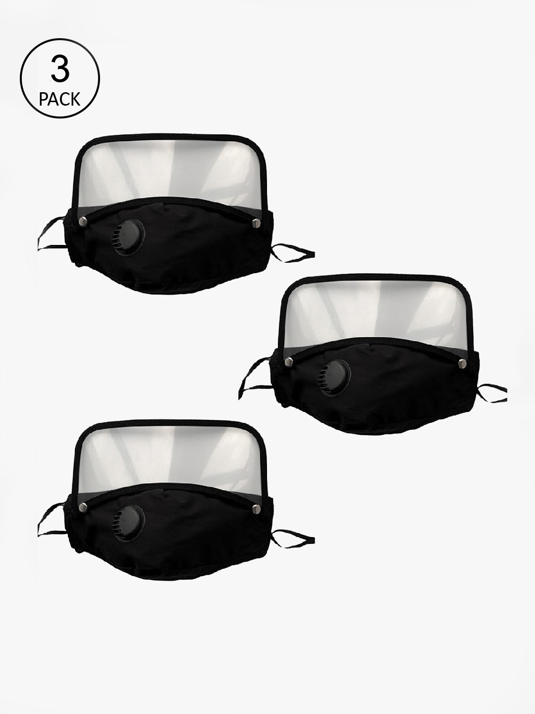 

POKORY Unisex Pack of 3 Pollution Mask With Eye Shield & Elastic Strap, Black