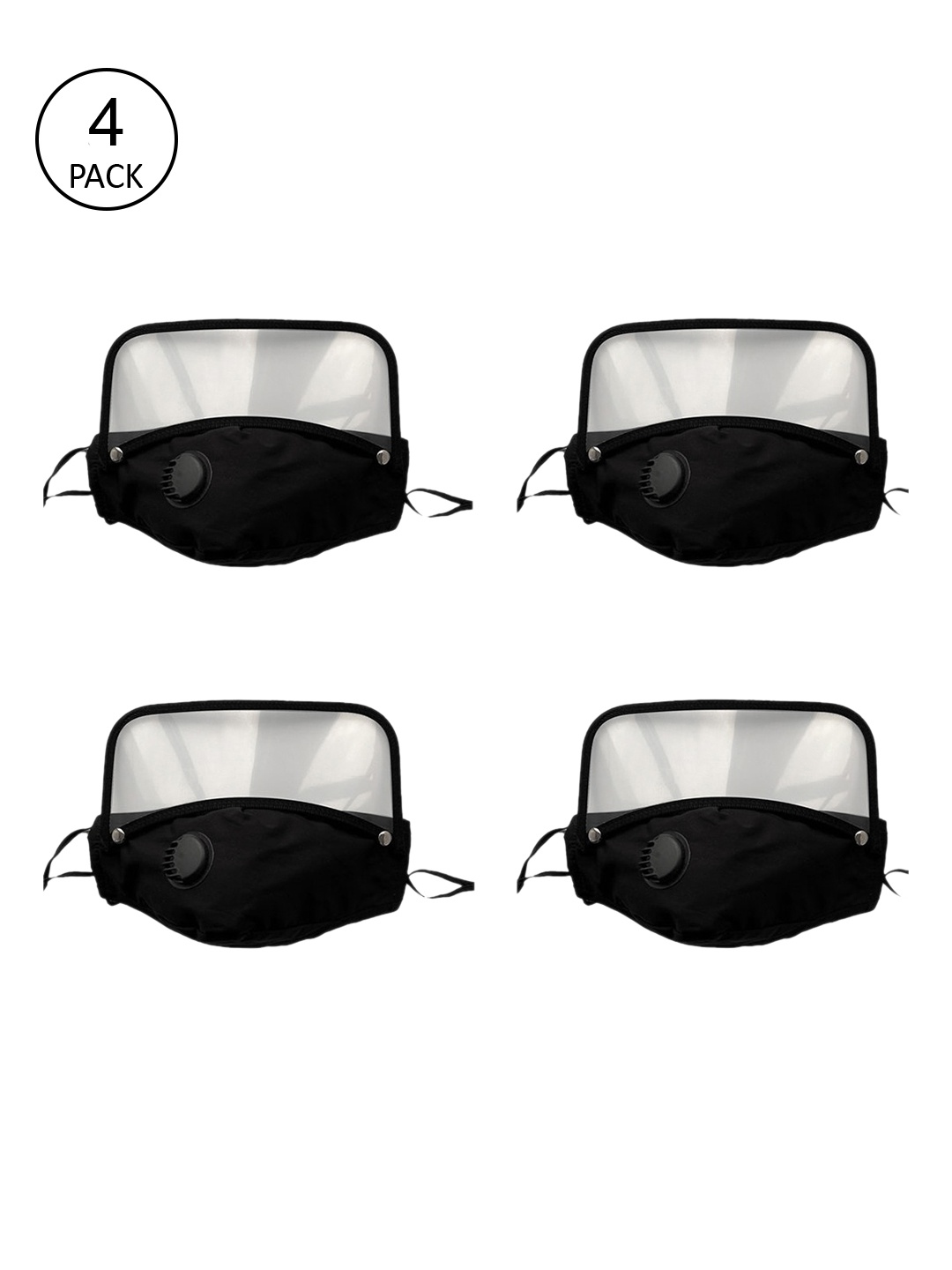 

POKORY Unisex Pack of 4 Pollution Mask With Eye Shield & Elastic Strap, Black