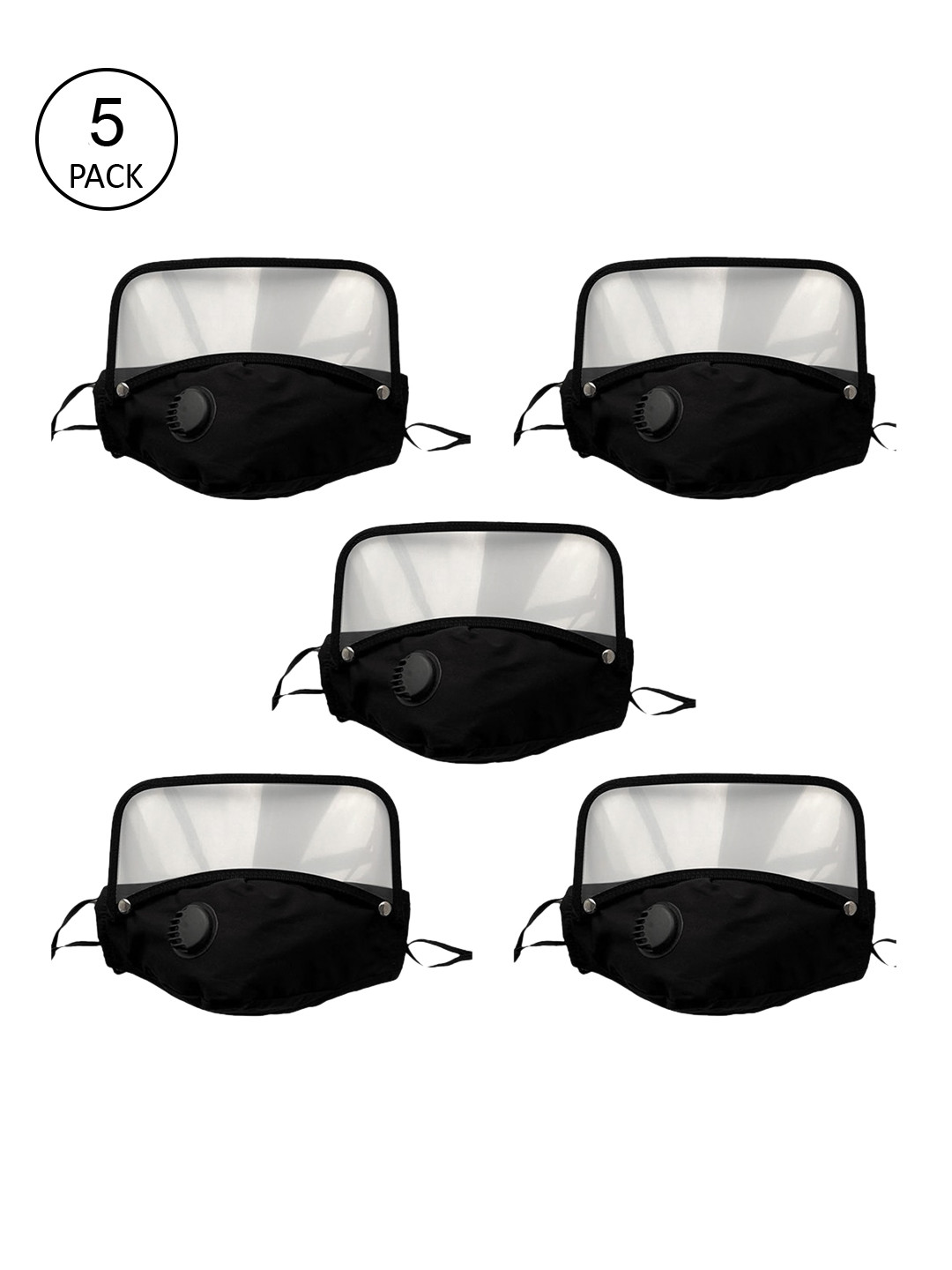 

POKORY Unisex Pack of 5 Pollution Mask With Eye Shield & Elastic Strap, Black
