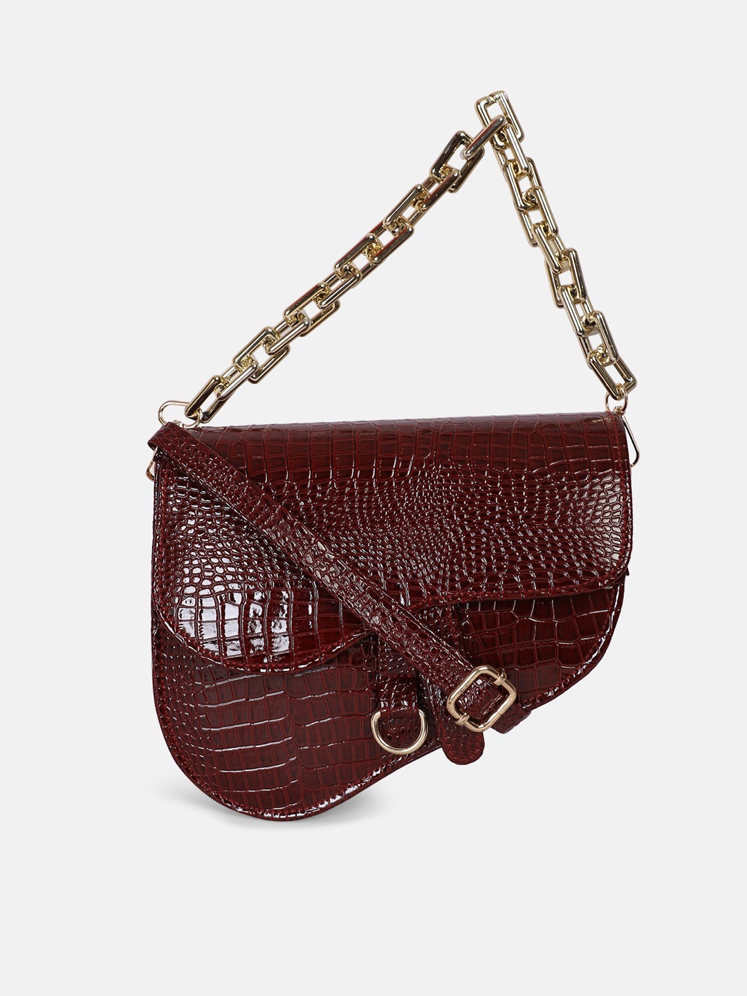 

Bagsy Malone Maroon Animal Textured Structured Handheld Bag