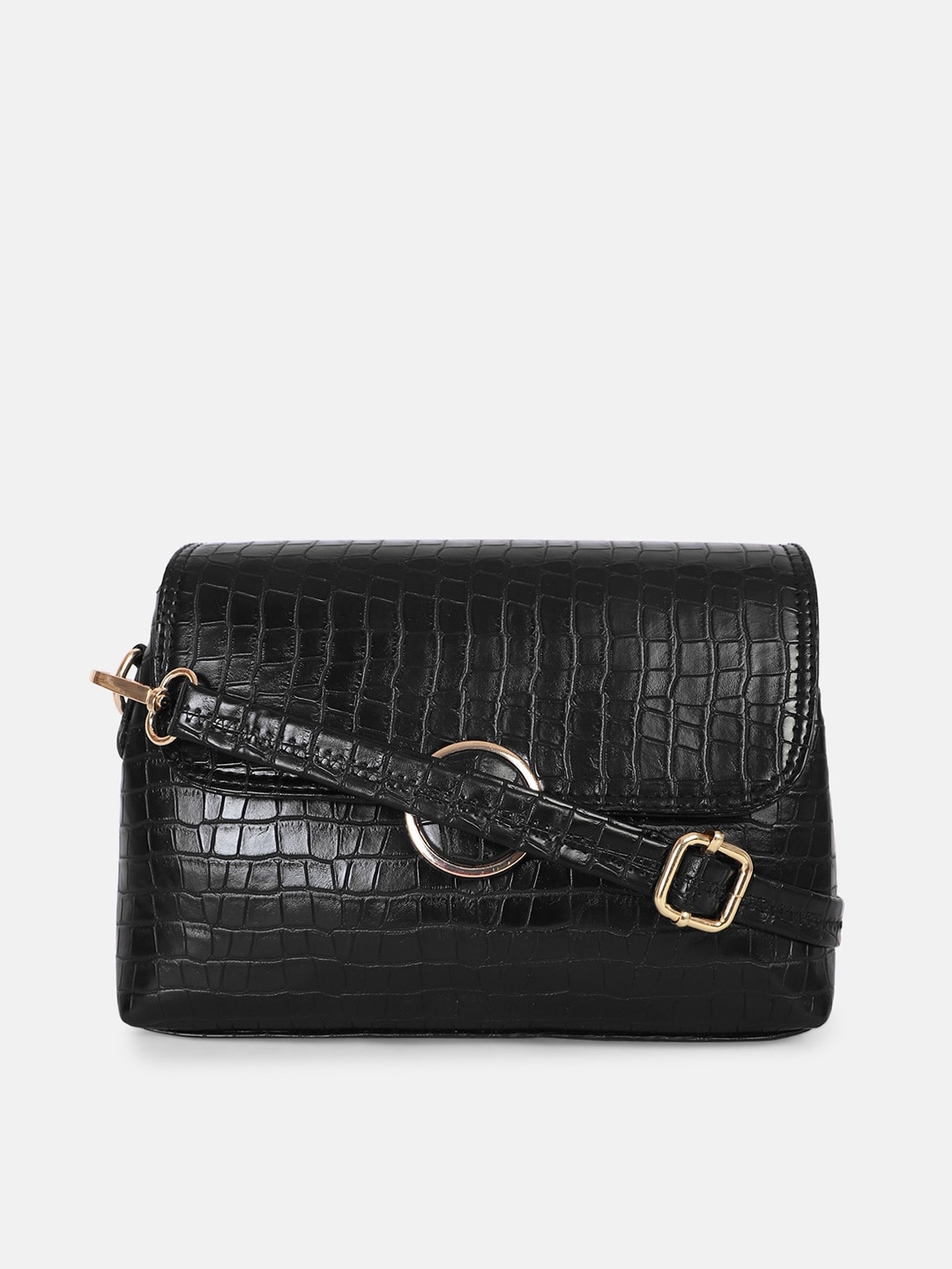 

Bagsy Malone Black Croc Textured Structured Handheld Bag