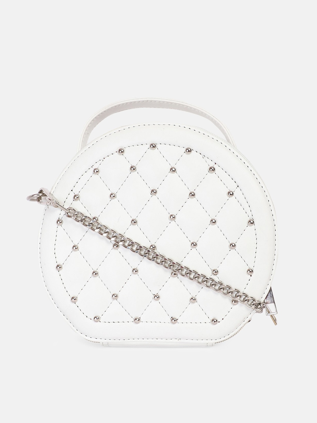

Bagsy Malone White Embellished PU Half Moon Sling Bag