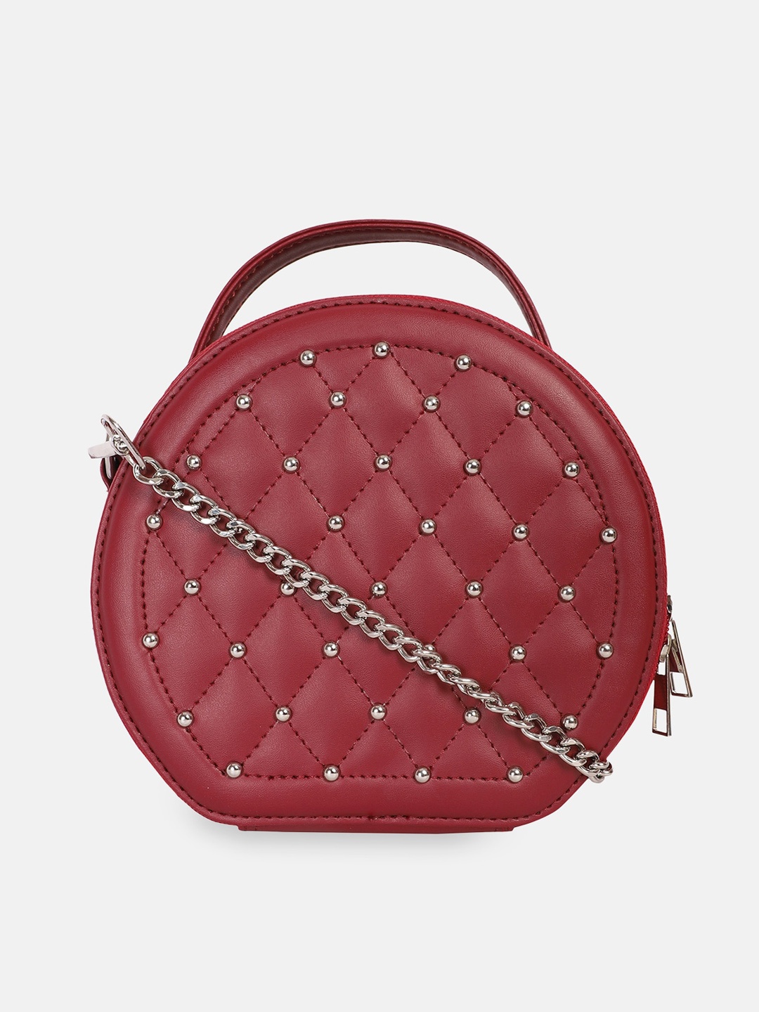 

Bagsy Malone Maroon Embellished PU Oversized Swagger Handheld Bag with Quilted