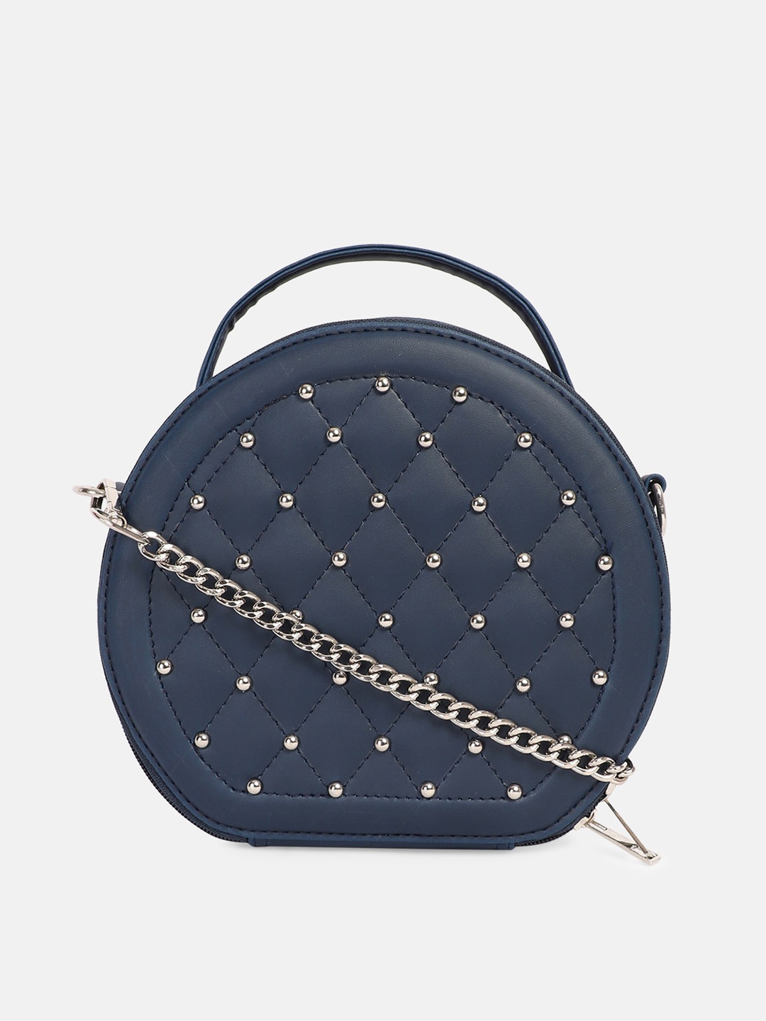 

Bagsy Malone Blue Embellished PU Half Moon Sling Bag with Quilted