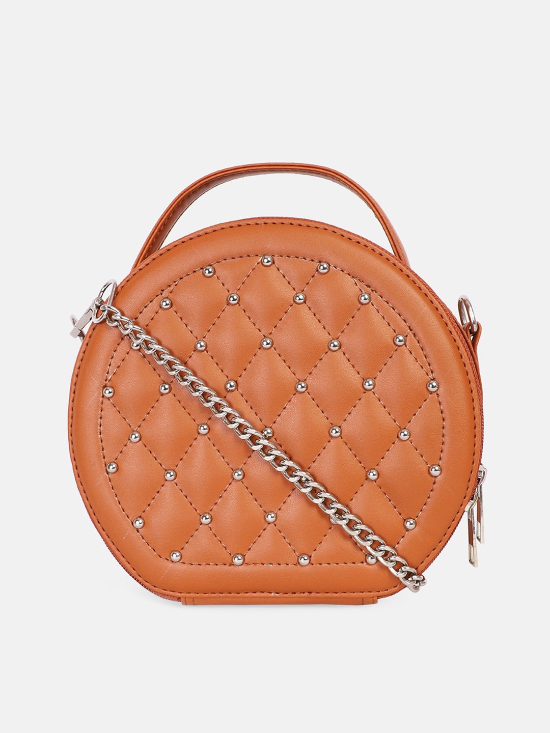

Bagsy Malone Mustard Embellished PU Half Moon Handheld Bag with Quilted