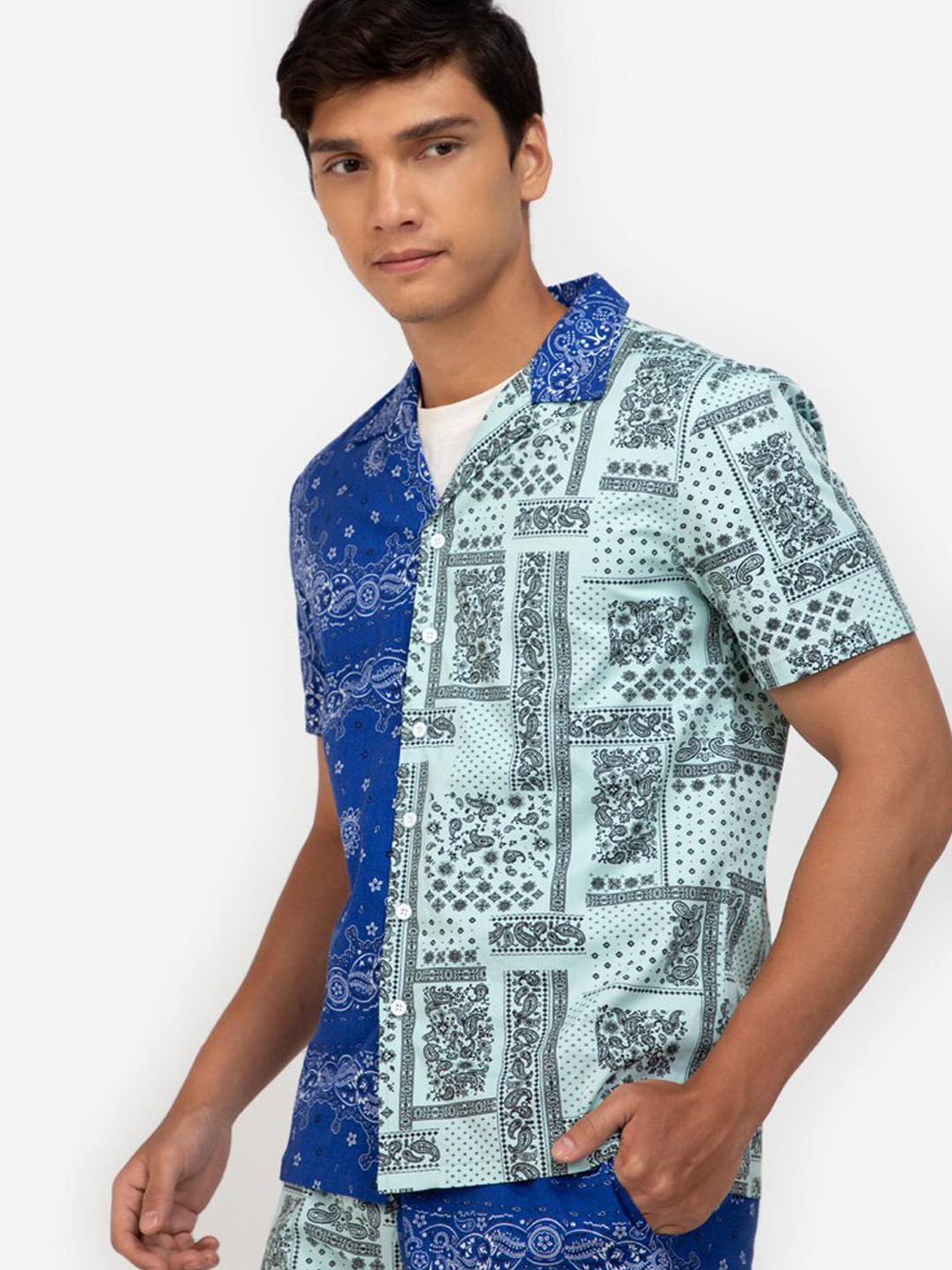 

ZALORA BASICS Men Blue Printed Pure Cotton Casual Shirt