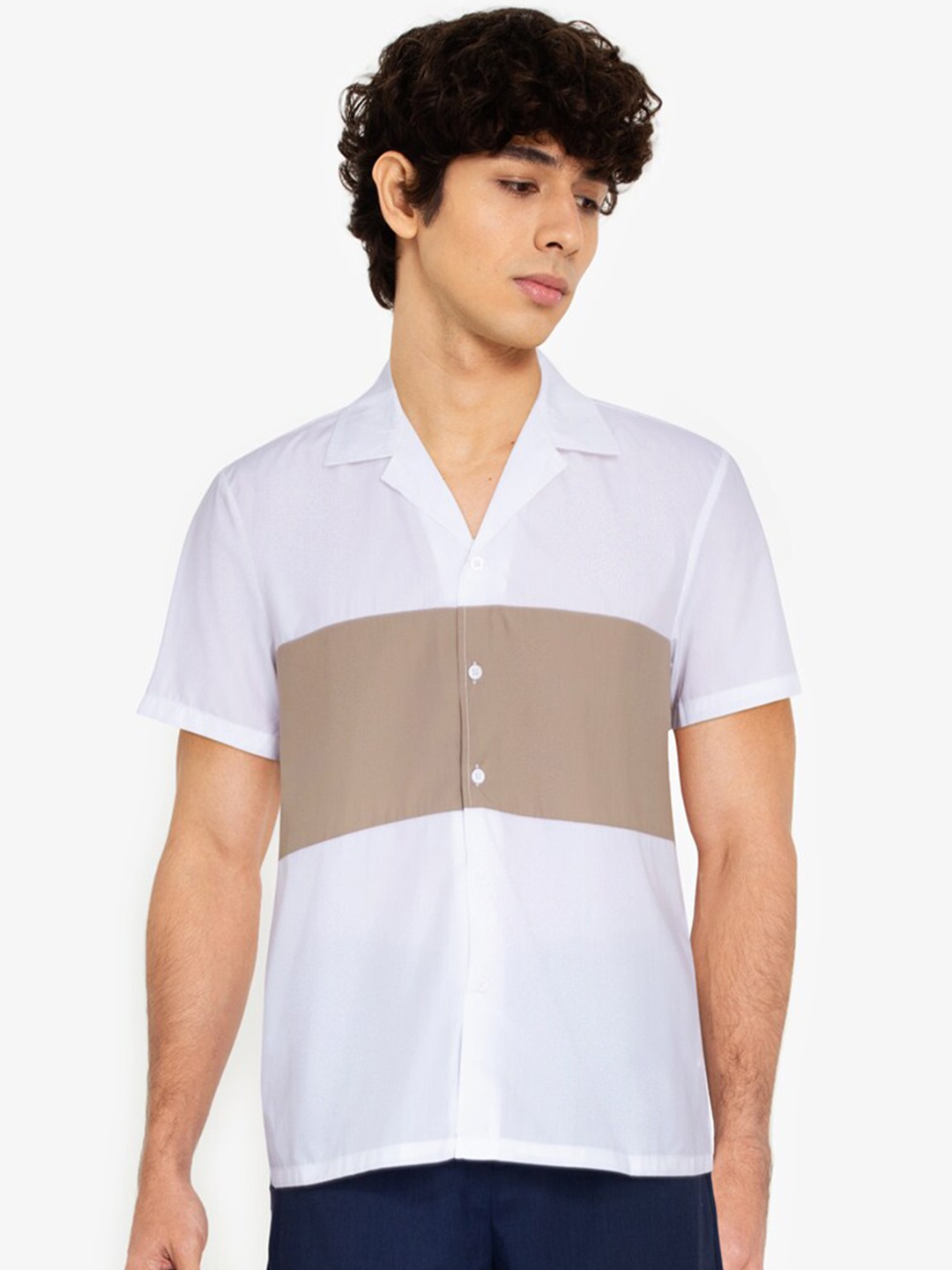 

ZALORA BASICS Men White Horizontal Stripes Striped Casual Shirt