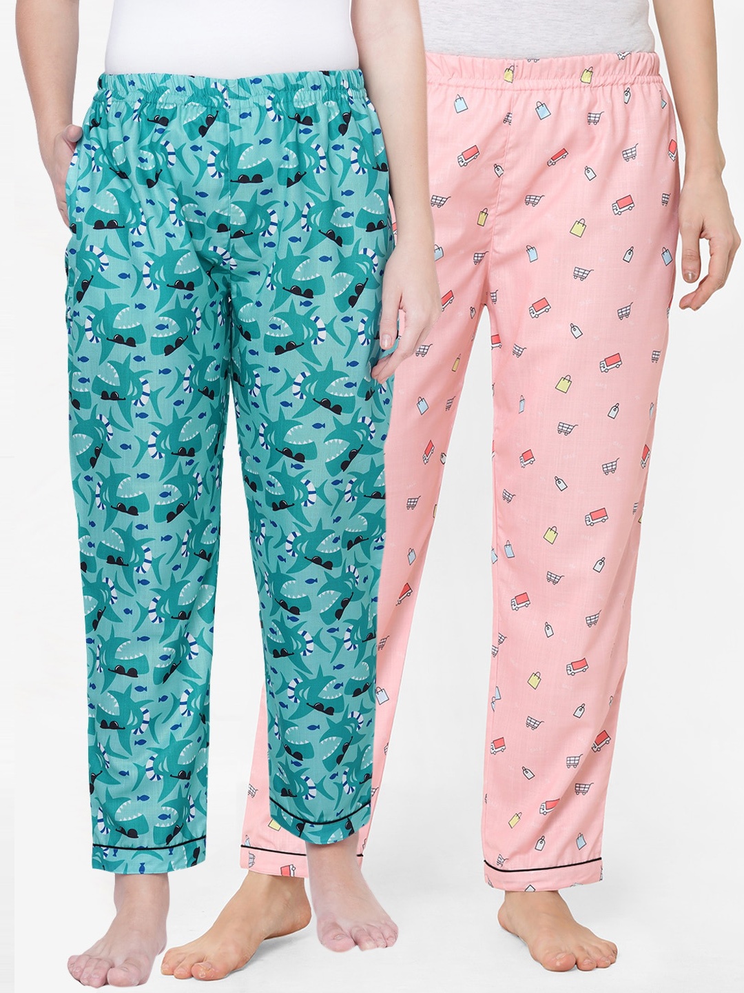 

FashionRack Pack Of 2 Women Printed Lounge Pants, Green