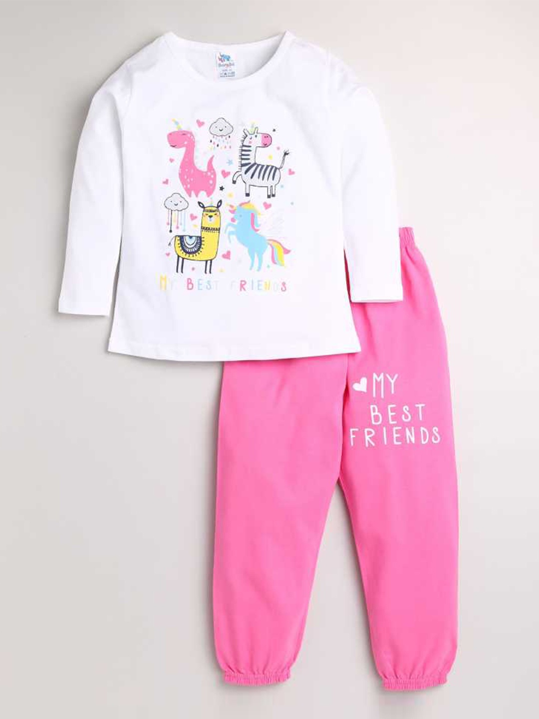 

Dear to Dad Girls White & Pink Printed Pure Cotton Night Suits