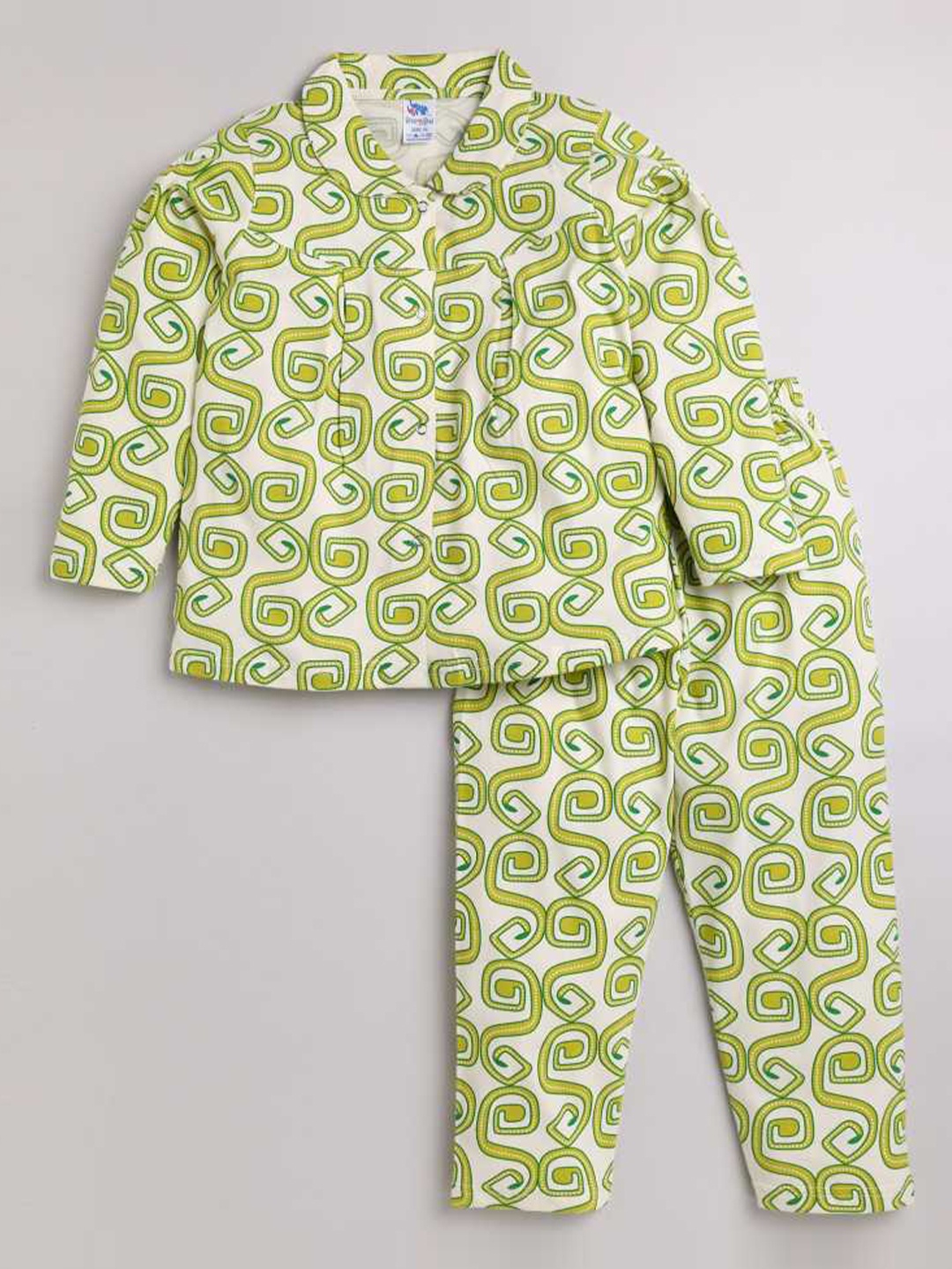 

Dear to Dad Girls Green & White Printed Night Suit