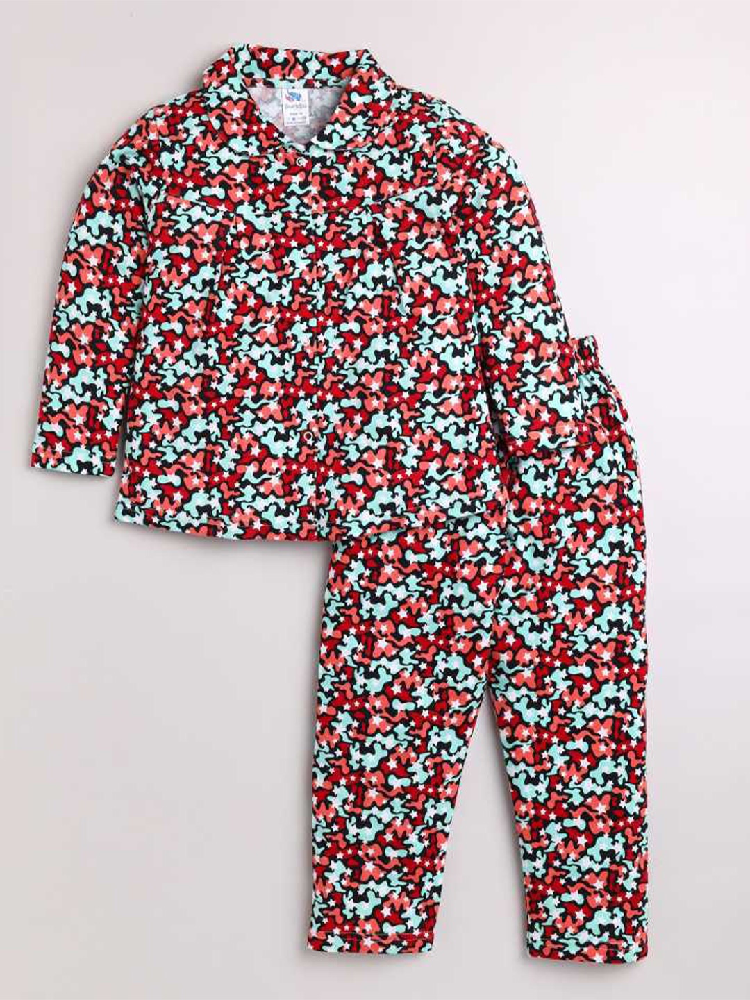 

Dear to Dad Girls Maroon & Blue Printed Pure Cotton Night suit