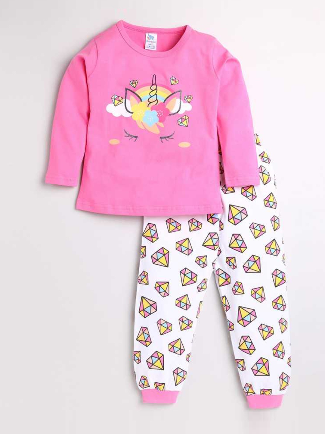 

Dear to Dad Girls Pink & White Printed Night suit