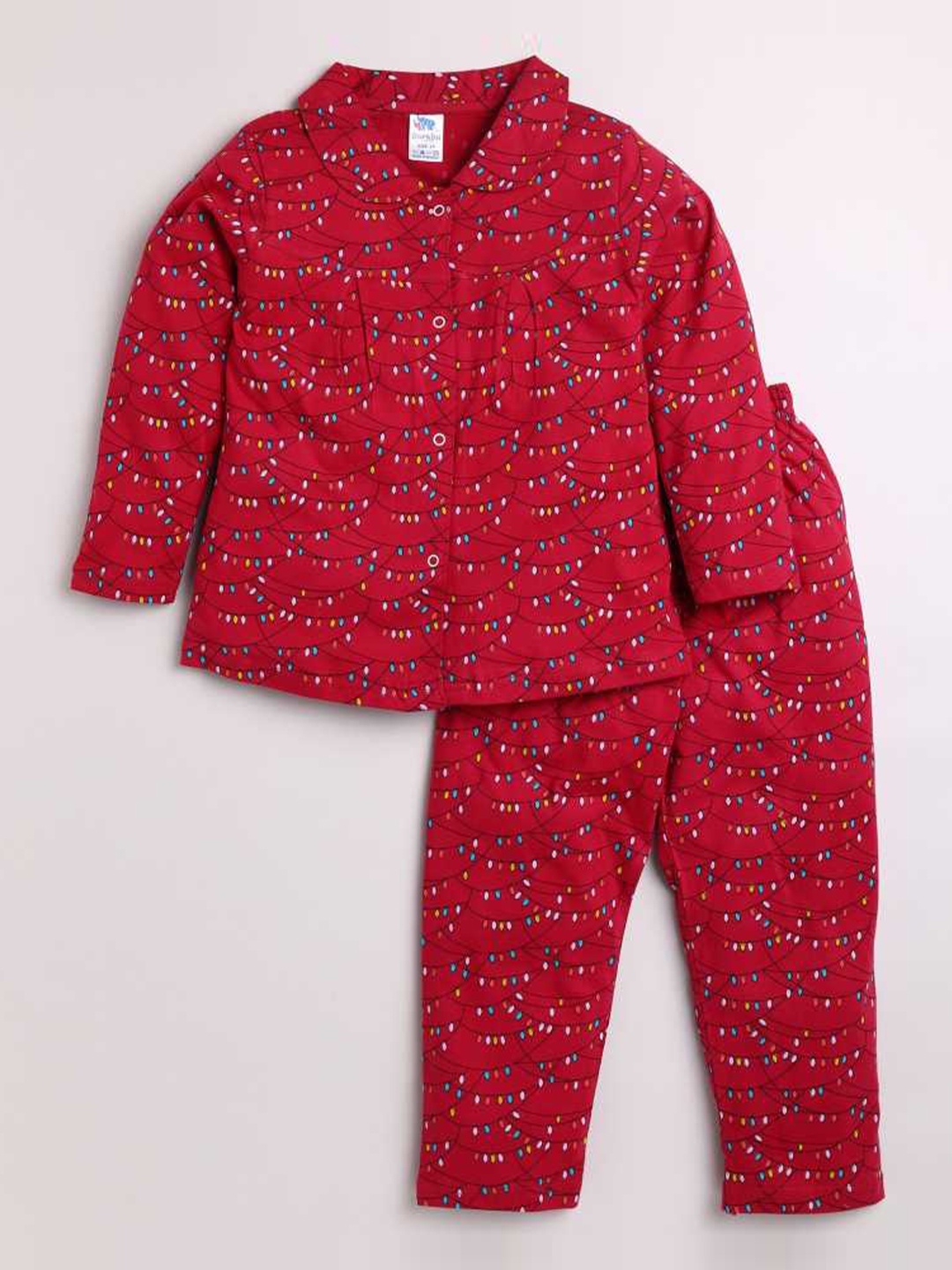 

DEAR TO DAD Girls Maroon Printed Pure Cotton Nightsuit