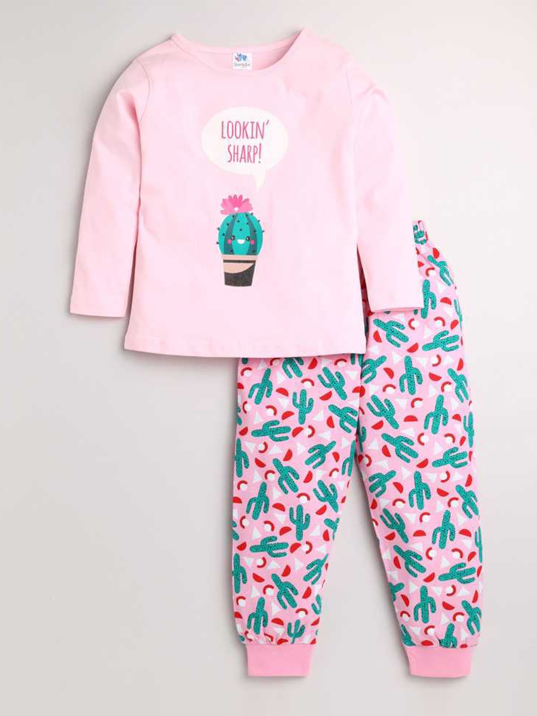 

Dear to Dad Girls Pink & Green Printed Night suit