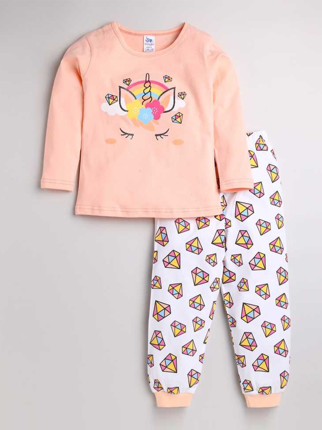 

Dear to Dad Girls Peach-Coloured & White Printed Night suit