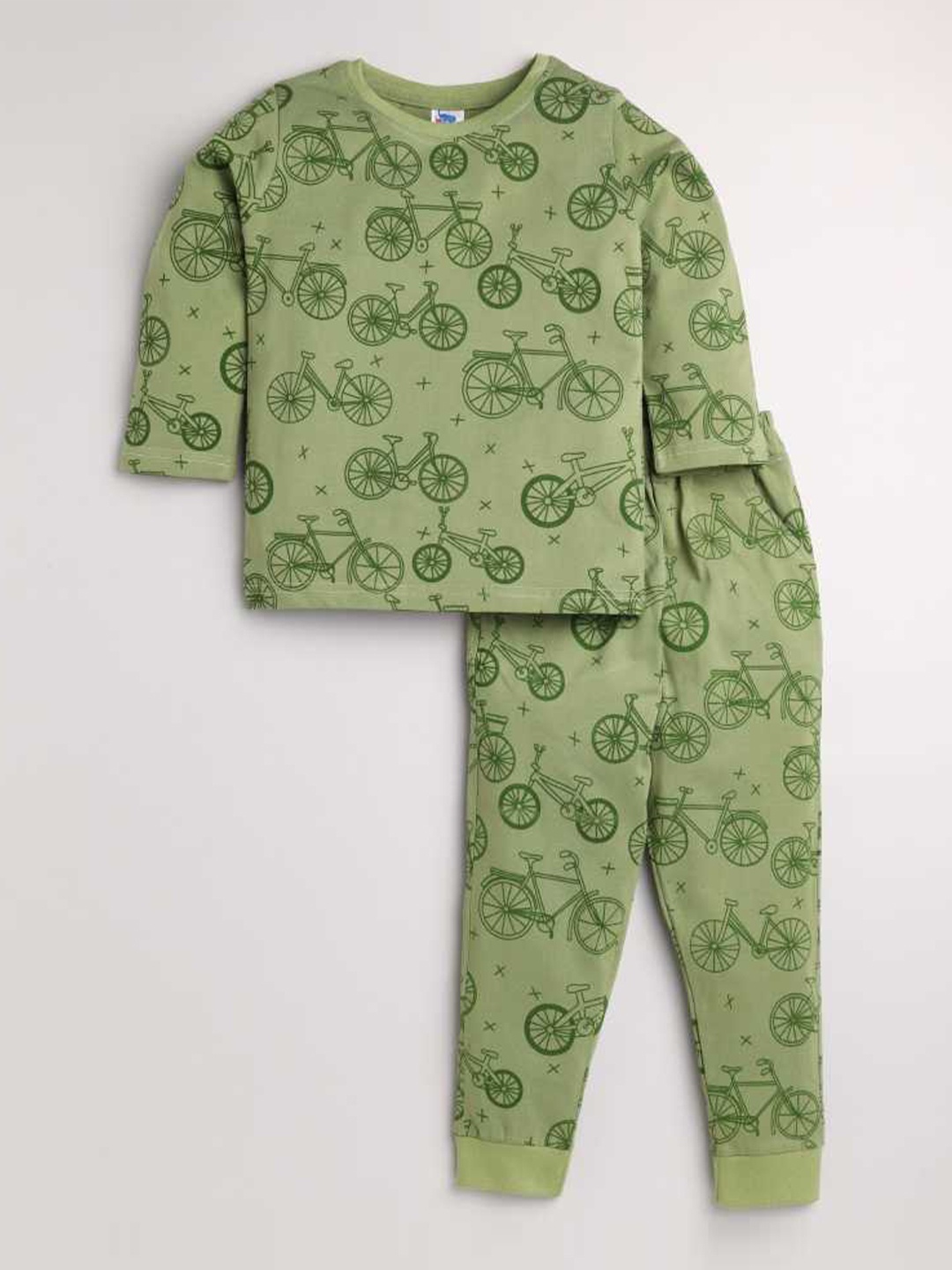 

DEAR TO DAD Boys Green Cycle Printed Pure Cotton Nightsuit
