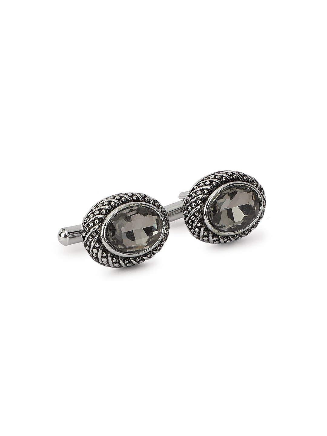 

Alvaro Castagnino Silver-Toned & Black Oval Cufflink