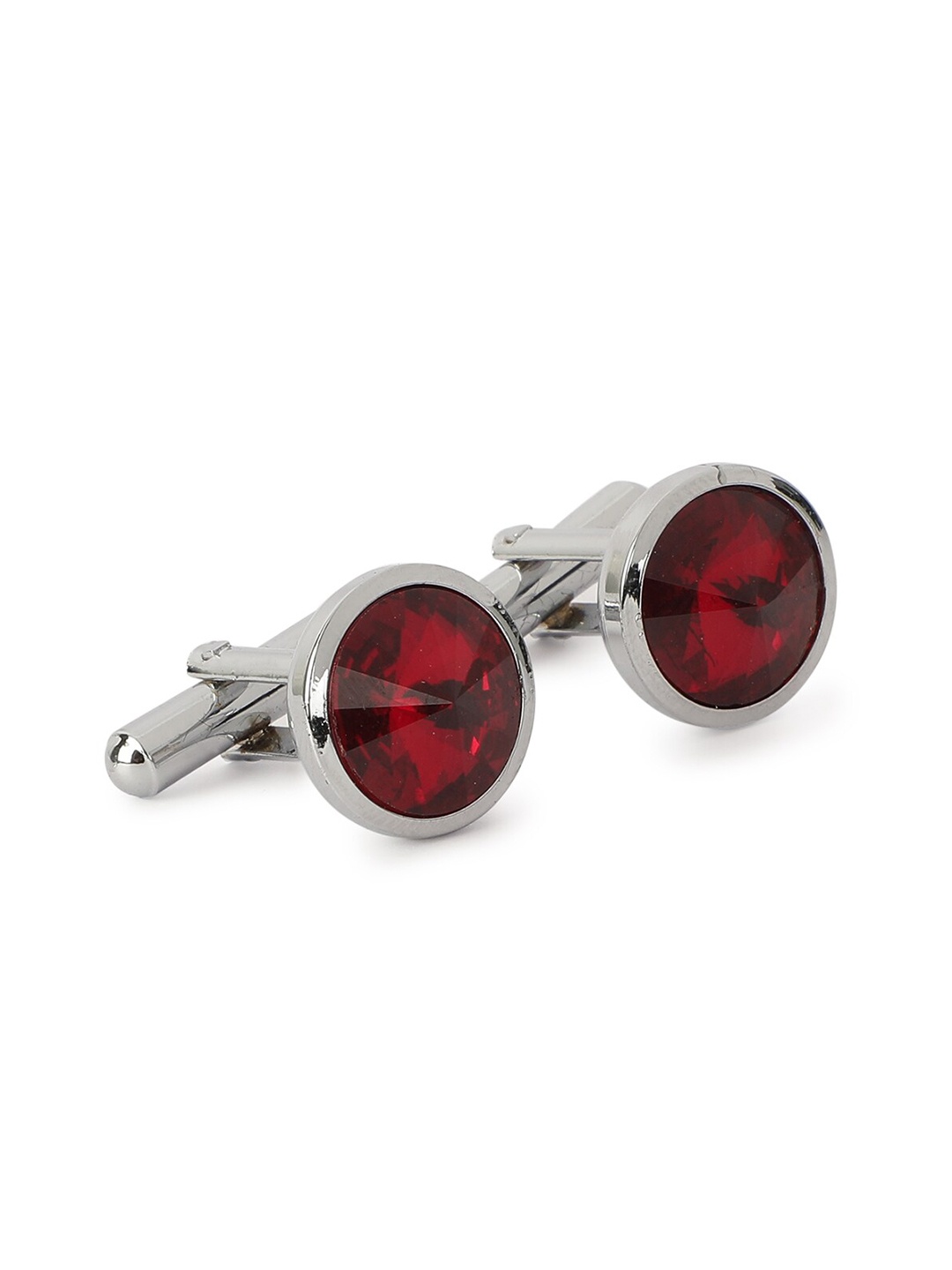 

Alvaro Castagnino Rhodium-Plated Silver-Toned & Maroon Cufflink