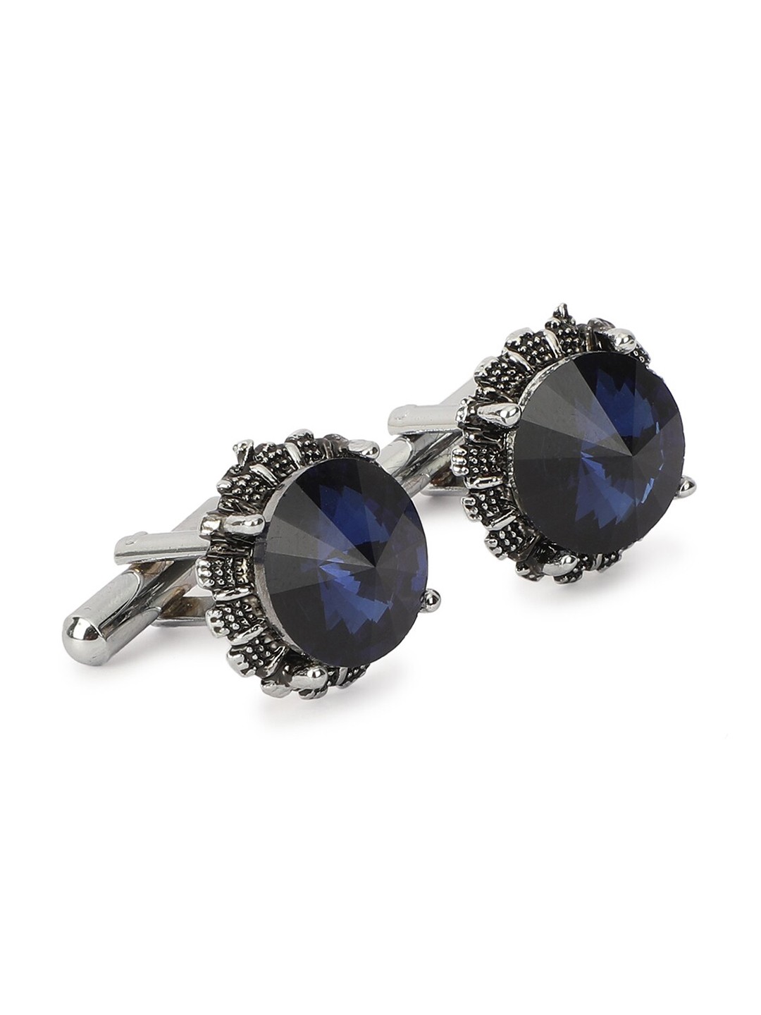 

Alvaro Castagnino Silver-Toned & Blue Round Cufflink