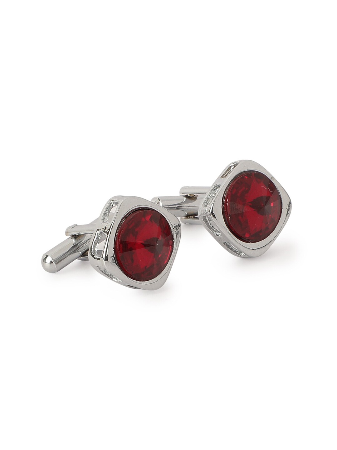

Alvaro Castagnino Men Maroon Stone Studded Cufflink, Silver