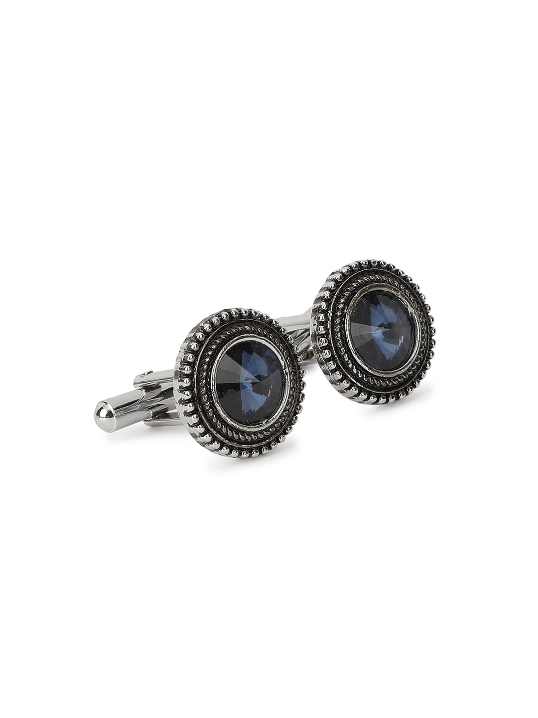 

Alvaro Castagnino Rhodium-Plated Silver-Toned & Blue Cufflink
