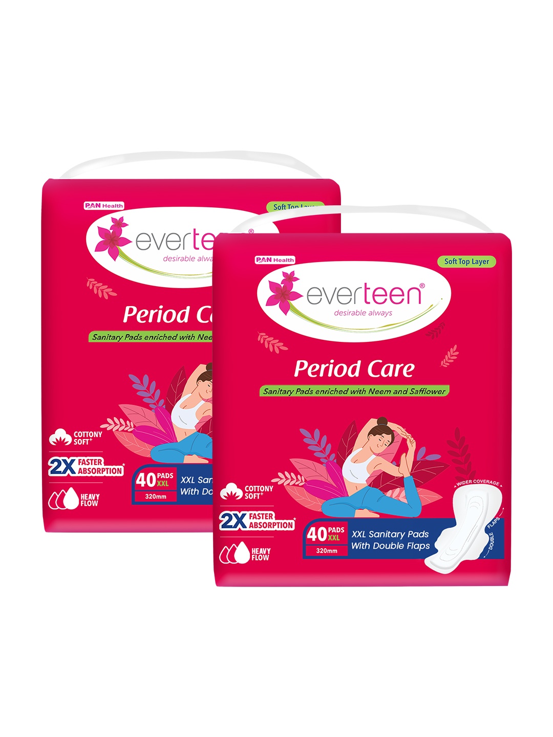 

everteen Set of 2 XXL Sanitary Napkin Pads with Soft Top Layer - 40 Pads each, White