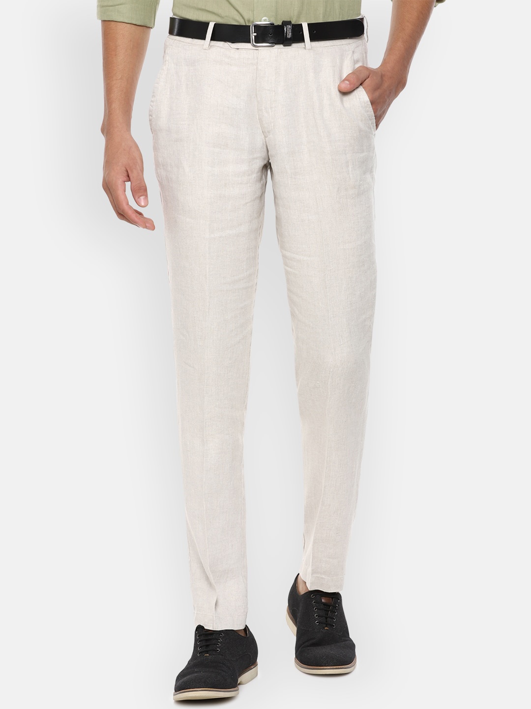 

Luxure by Louis Philippe Men Beige Linen Slim Fit Trousers