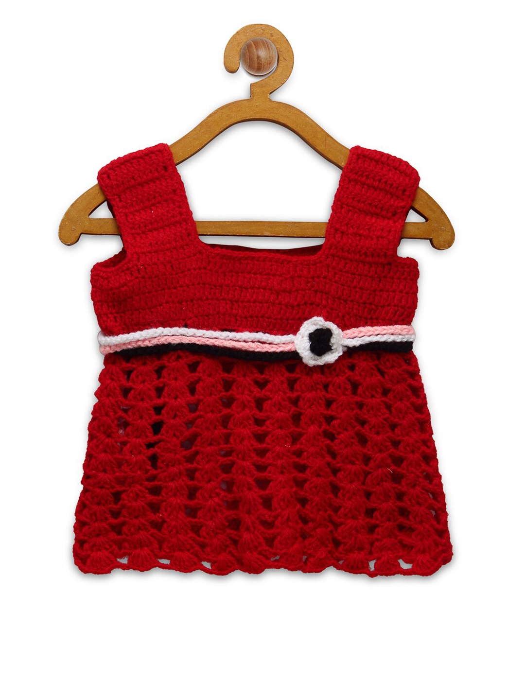 

CHUTPUT Infant Girl Red Pure Wool Crochet Empire Dress