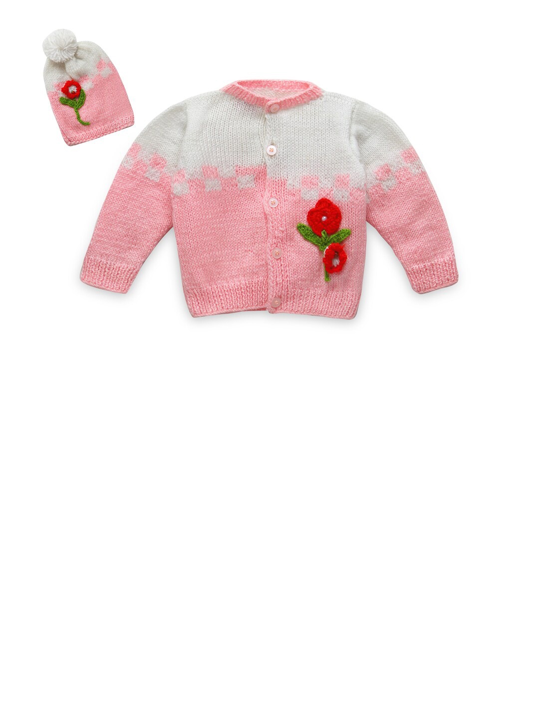 

CHUTPUT Kids Pink Hand knitted Crochet Sweater Set