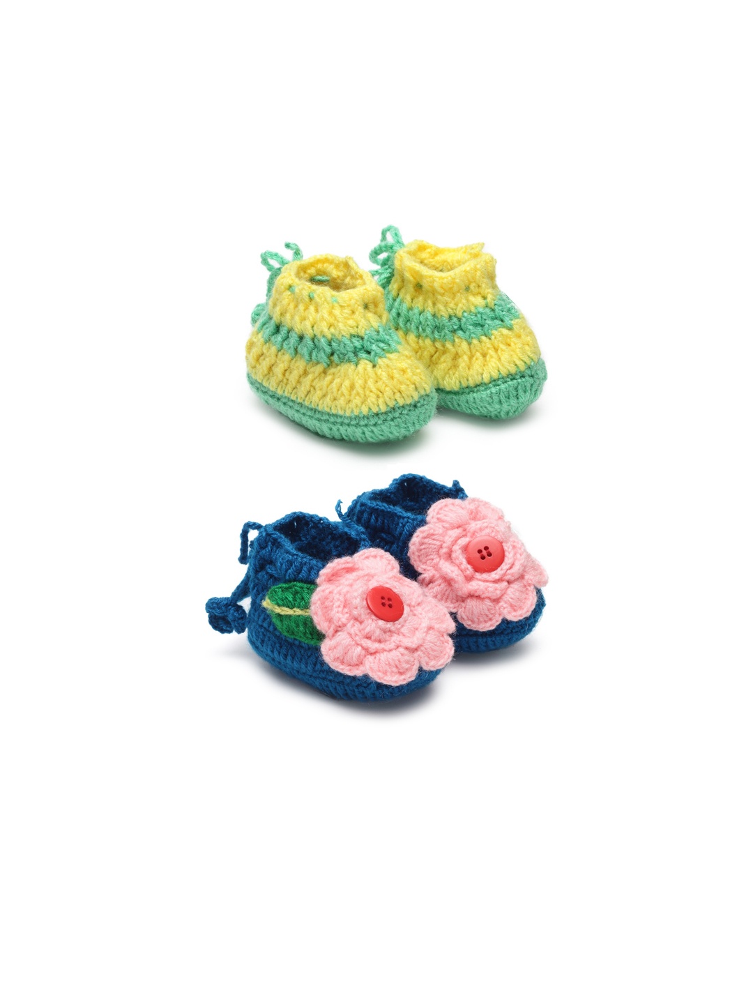 

CHUTPUT Infant Kids Set Of 2 Hand Knitted Pure Woollen Crochet Booties, Yellow