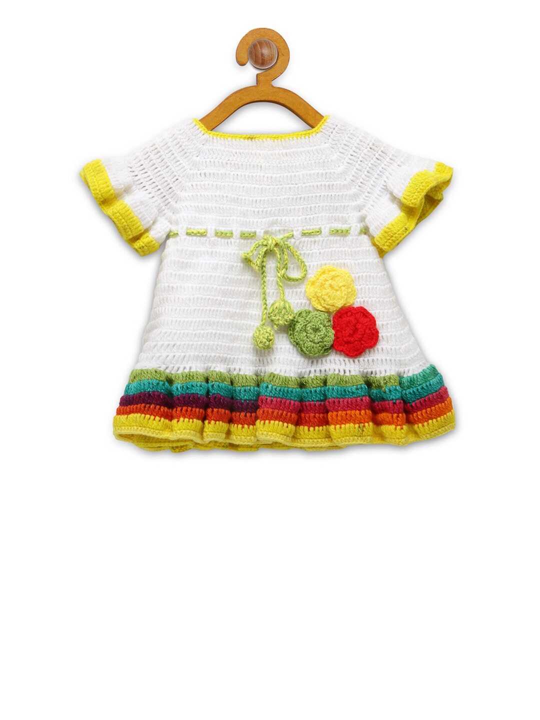 

CHUTPUT Girls Multicoloured Striped Pure Wool A-Line Dress, Multi