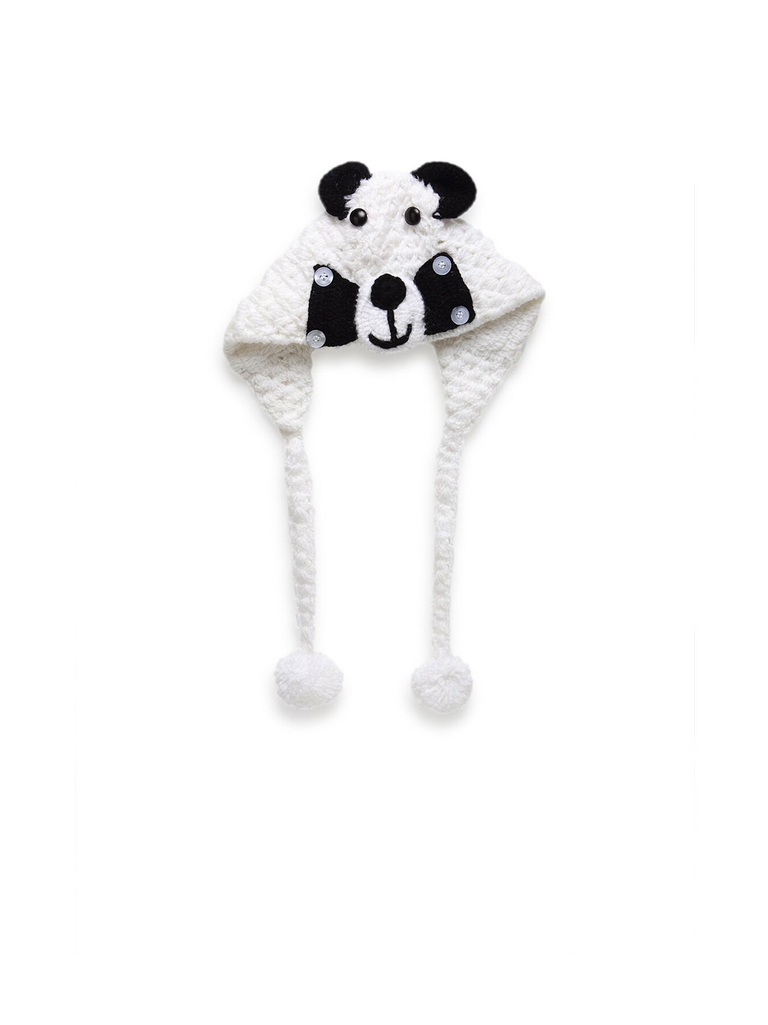 CHUTPUT Unisex Kids White & Black Wool Hand Knitted Crochet Cap