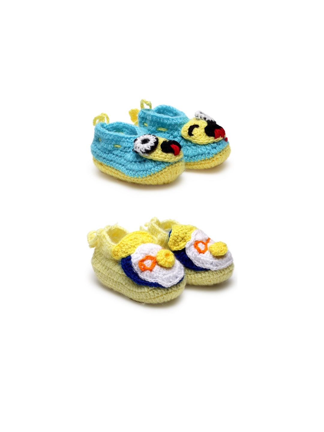 

CHUTPUT Infants Kids Set Of 2 Hand Knitted Crochet Pure Wool Booties, Yellow