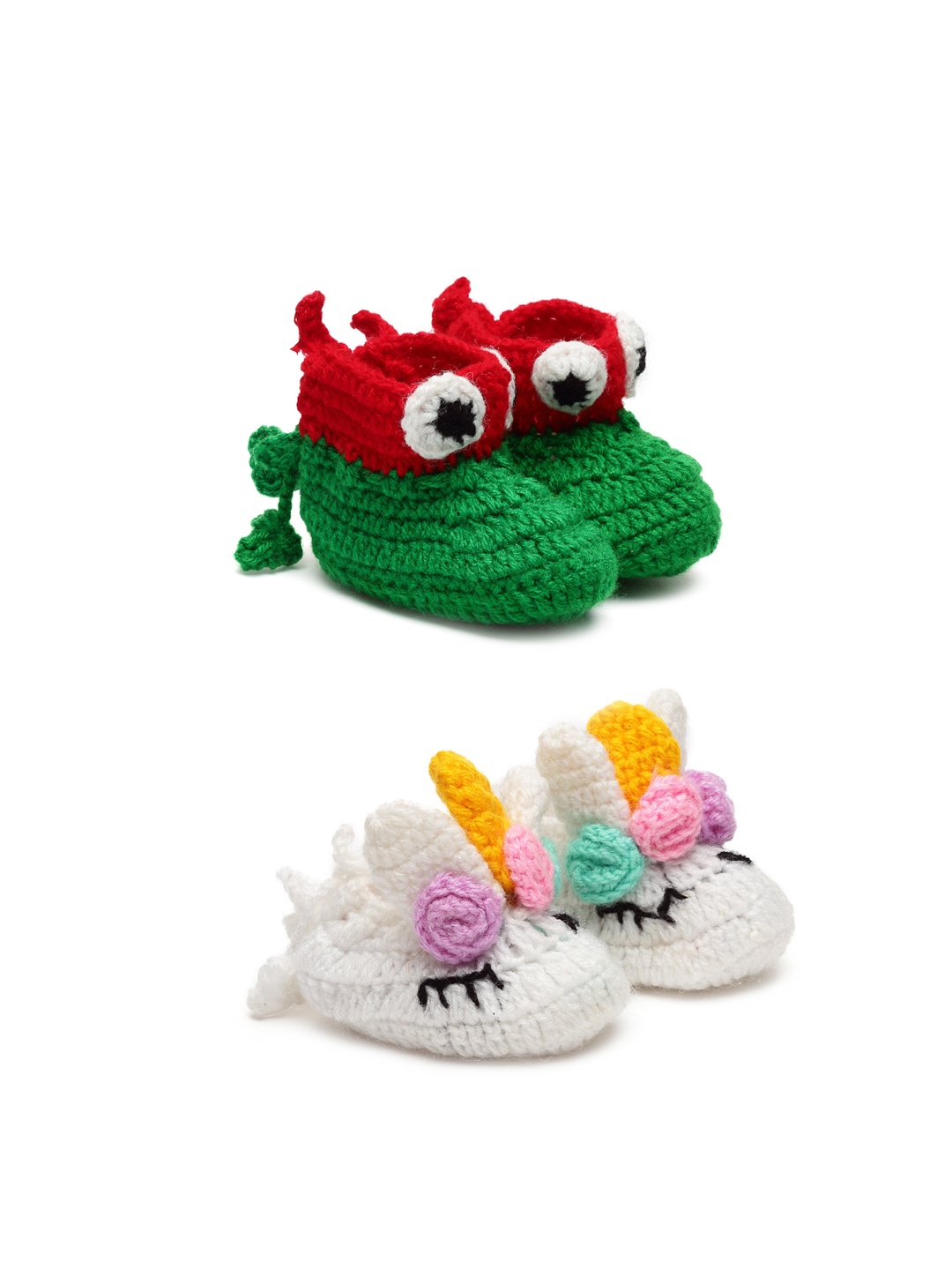 

CHUTPUT Infants Kids Set Of 2 Hand Knitted Crochet Pure Wool Booties, Green