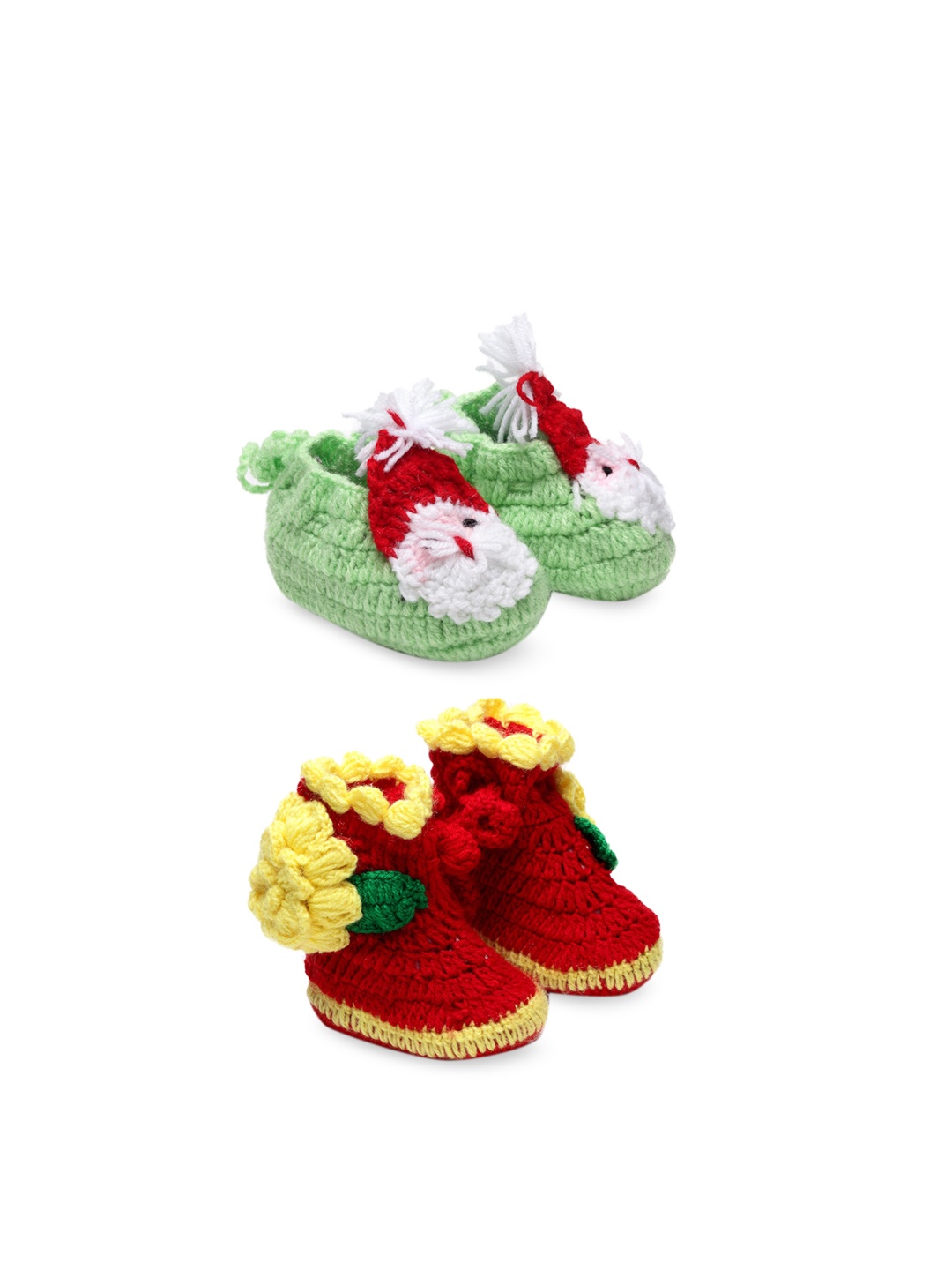 

CHUTPUT Infants Kids Set Of 2 Hand Knitted Crochet Pure Wool Booties, Red