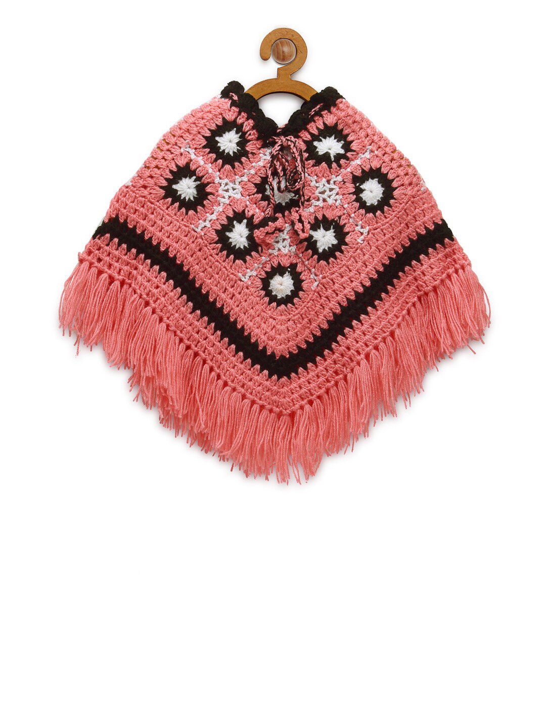 

CHUTPUT Infant Girls Pink Pure Wool Crochet Poncho Jumper Dress