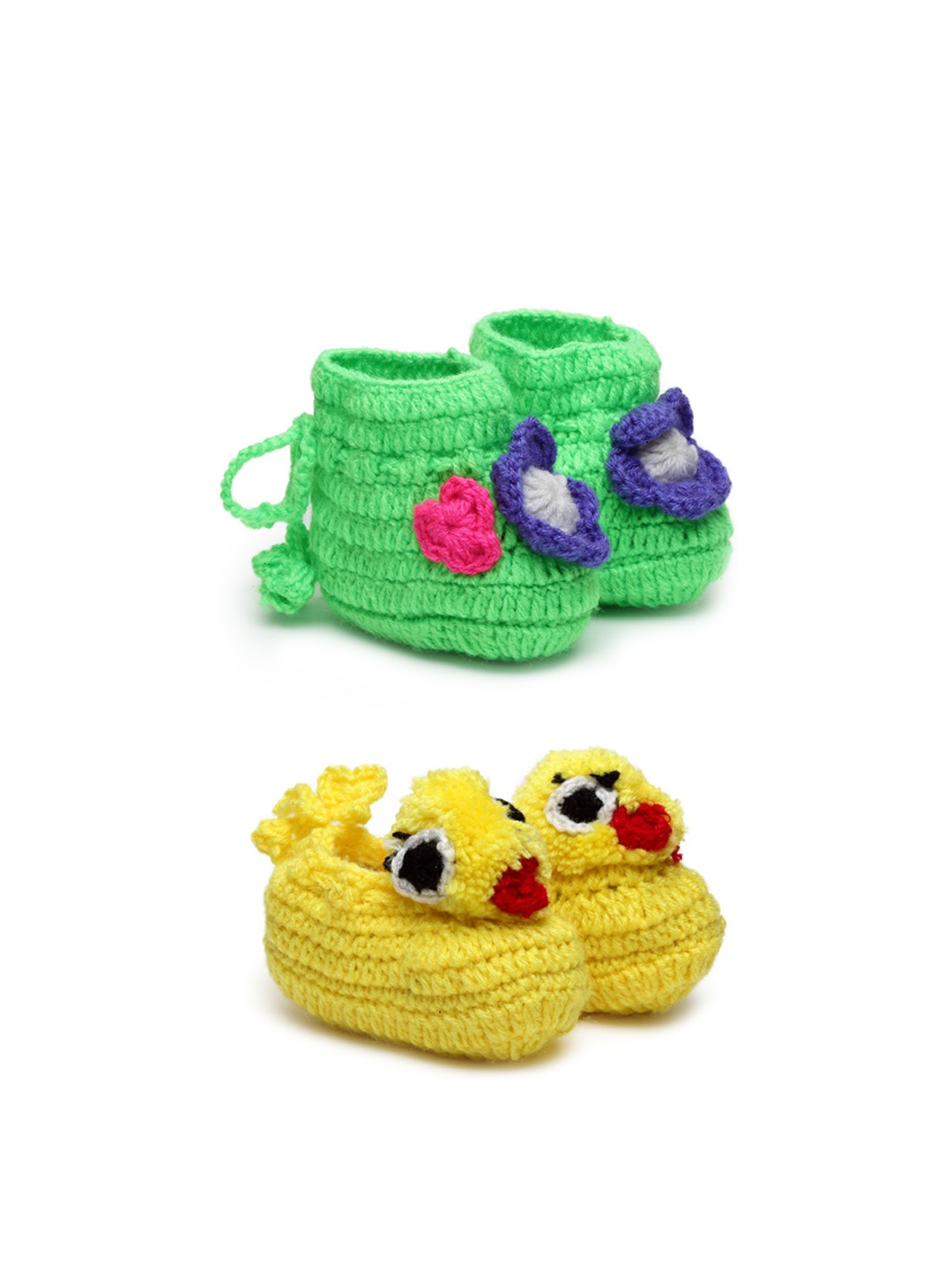 

CHUTPUT Infants Kids Set Of 2 Hand Knitted Crochet Pure Wool Booties, Green