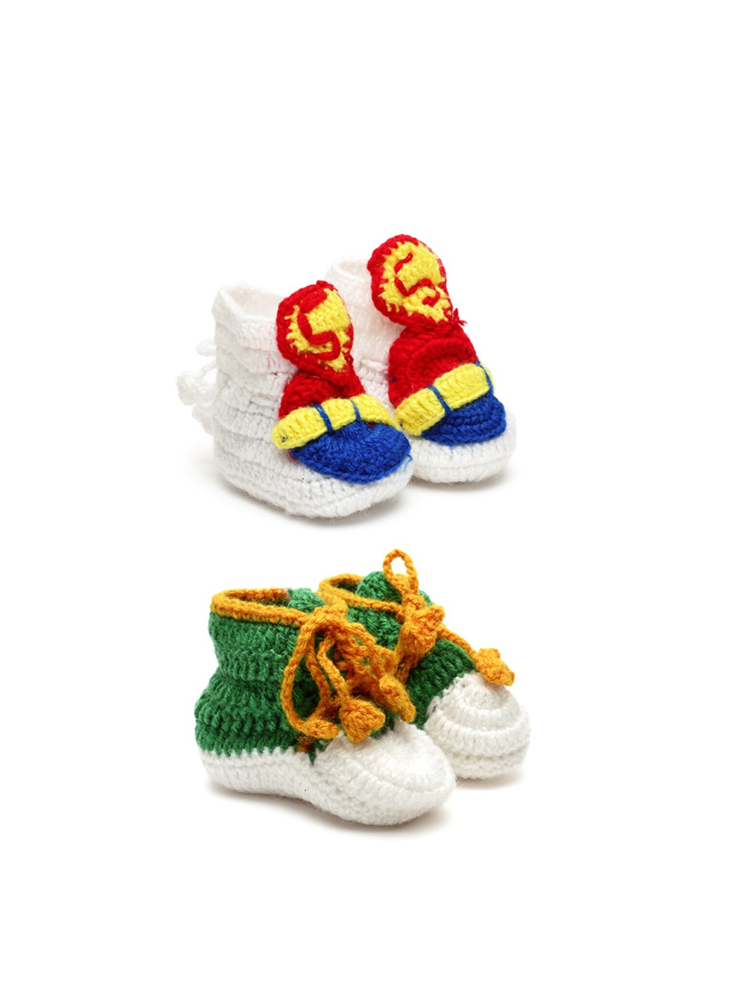 

CHUTPUT Infants Kids Set Of 2 Hand Knitted Crochet Pure Wool Booties, White