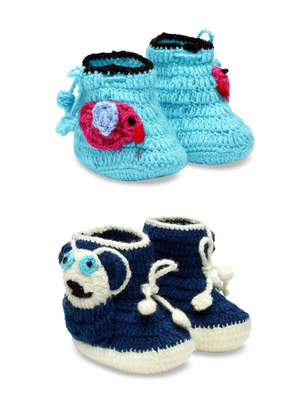 

CHUTPUT Infants Set of 2 Blue Hand Knitted Woollen Crochet Booties