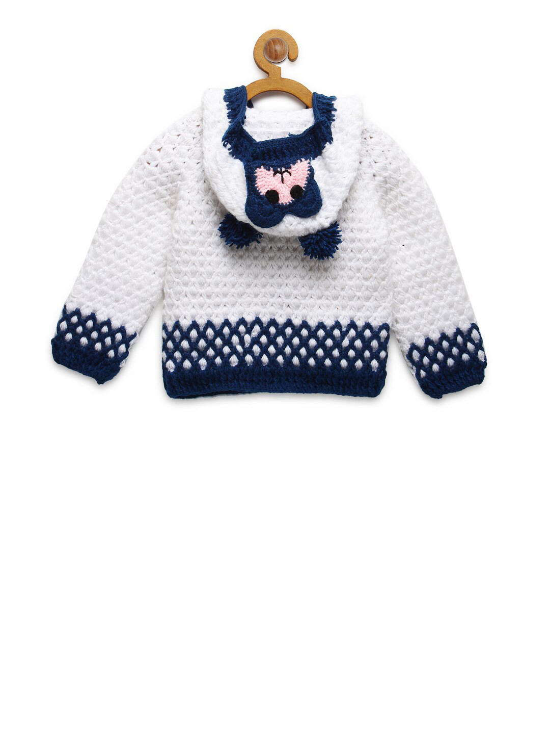 

CHUTPUT Unisex Kids White & Navy Blue Cable Knit Cardigan