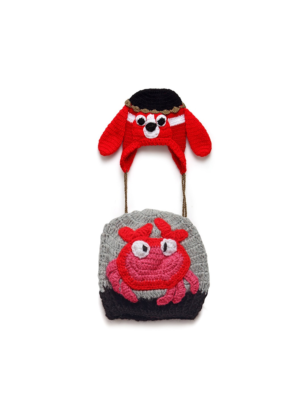 

CHUTPUT Kids Red & Grey Crochet Wool Beanie