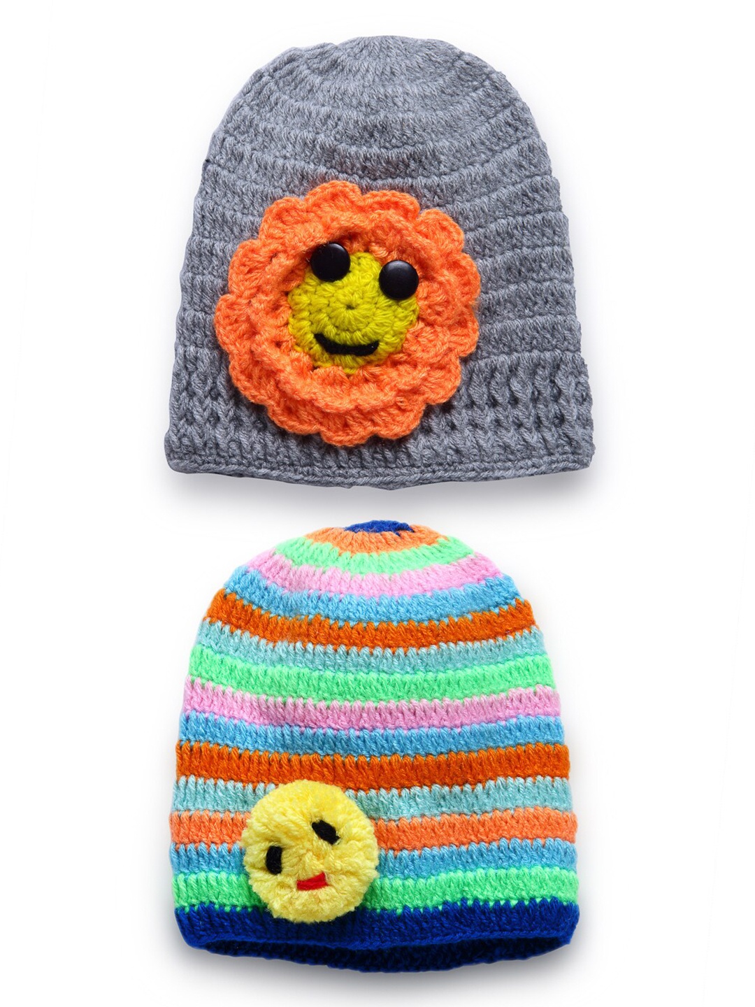 

CHUTPUT Kids Grey & Orange Knitted Crochet Beanie